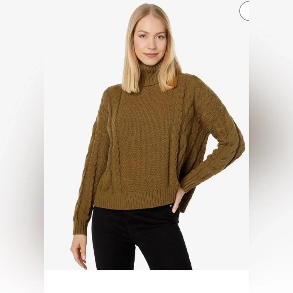 Madewell Cable Knit Turtleneck Sweater XXS Brown Chunky Textured